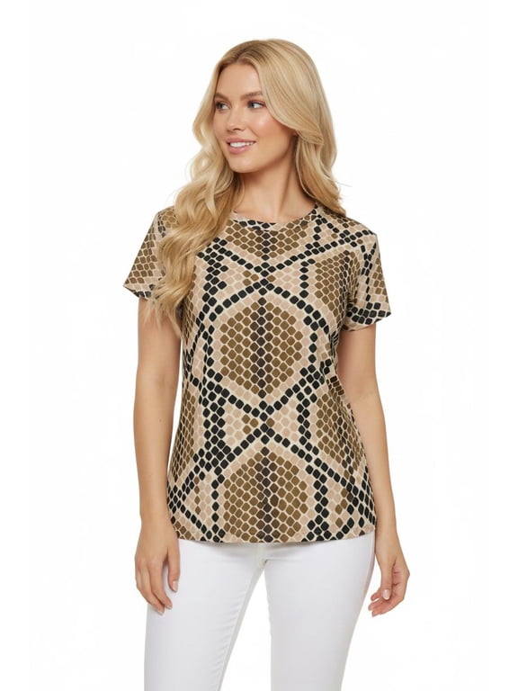 Snake Print Women's Tee – All-Over Brown Python Pattern Shirt