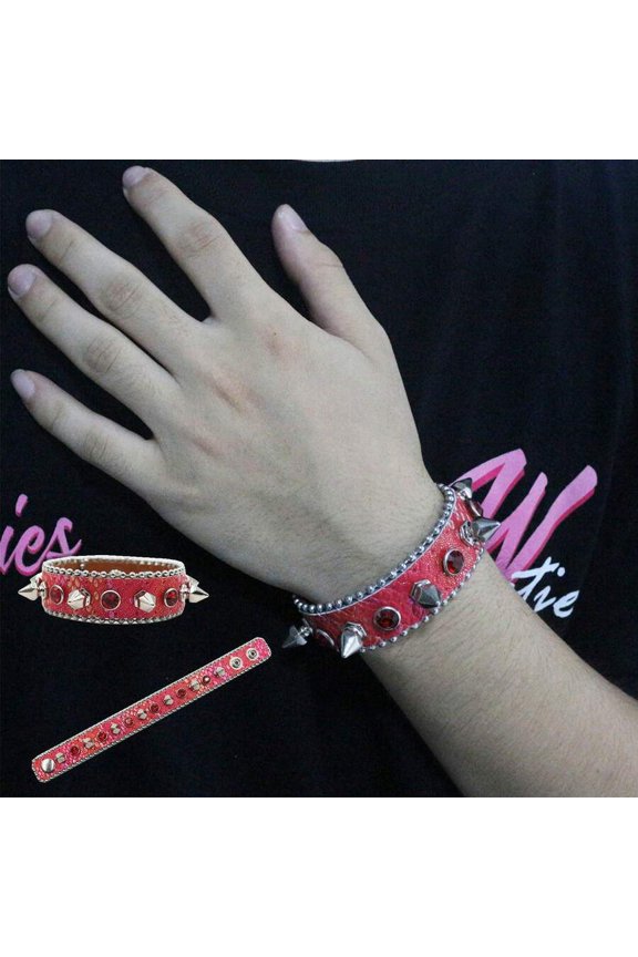 Snake Red Studded Spike Punk Bangle Bracelet With Rhinestones