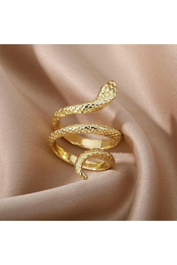 Snake Ring Punk Metal Alloy Unisex Jewelry Wrap Ring Retro Serpentine Design Adjustable For Women And Men Style