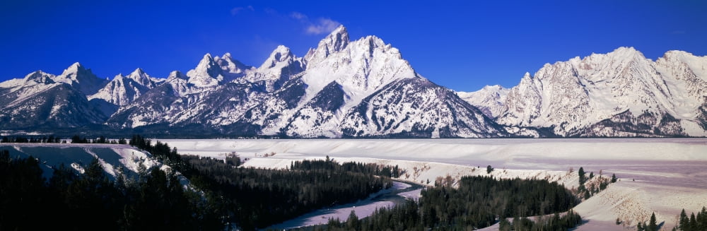 Snake River and Grand Tetons Grand Teton National Park Wyoming Canvas Art - Panoramic Images (36 x 12)