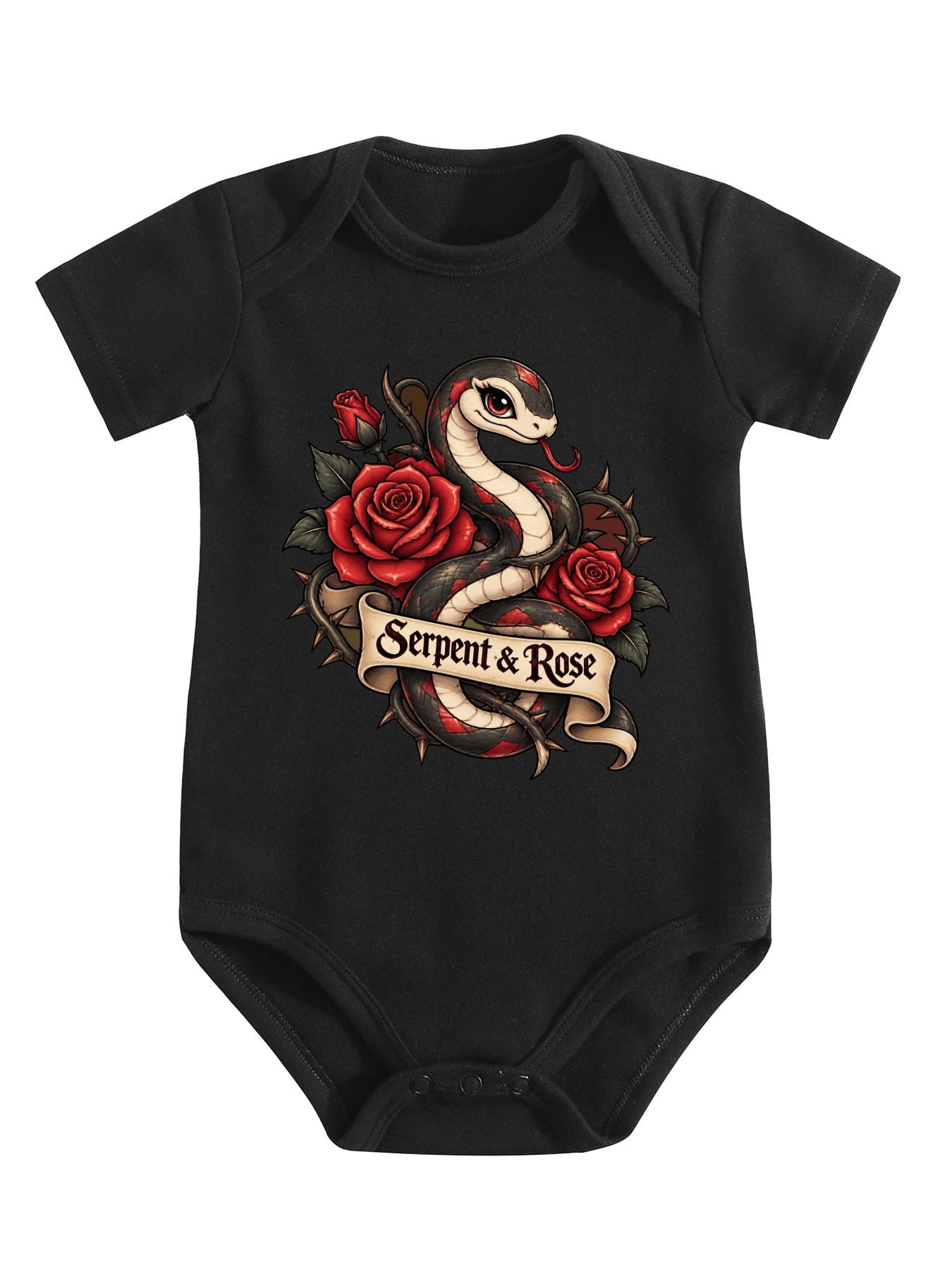 Snake Rose Thorns Tattoo Style Baby Bodysuit, 100% Cotton Short Sleeve ...