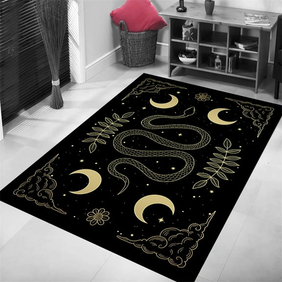 Snake Rug for Living Room,3'x5' Non Slip Gothic Rug for Bedroom,Black Cool Printed Moon Rug Home Decor