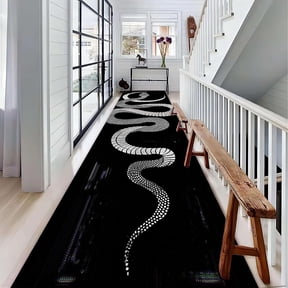 Snake Runner Rug, Black Boa Flower and Arrow Design Rugs with Moon Stars and White Spots on Body, Modern Non-Slip Washable Large Area White Hallway Long Carpets for Living Room Bedroom (8, 2x7ft)