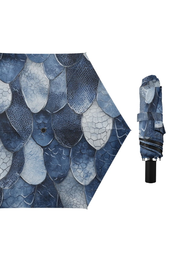 Snake Scale All Weather Umbrella Triple Folding Parasol 6 Ribs UV Protection Portable