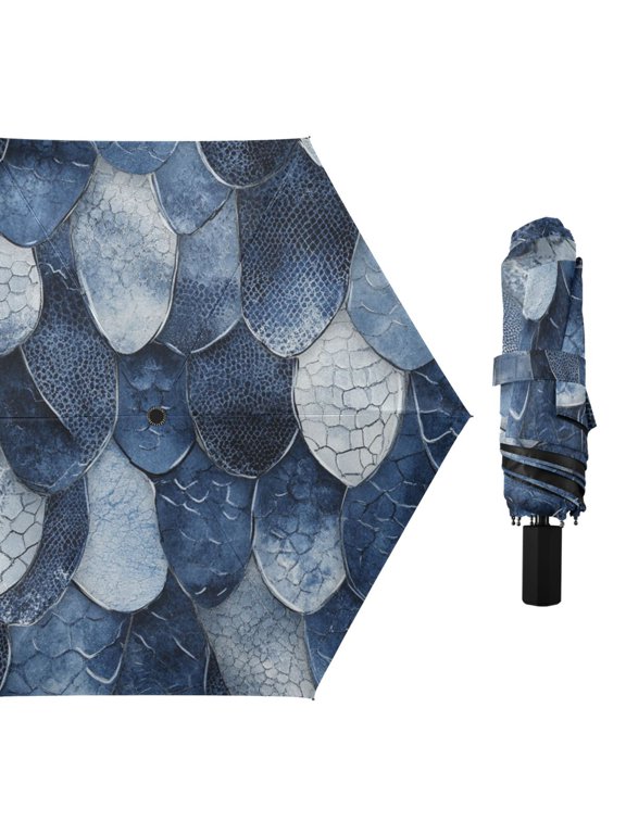 Snake Scale All Weather Umbrella Triple Folding Parasol 6 Ribs UV Protection Portable