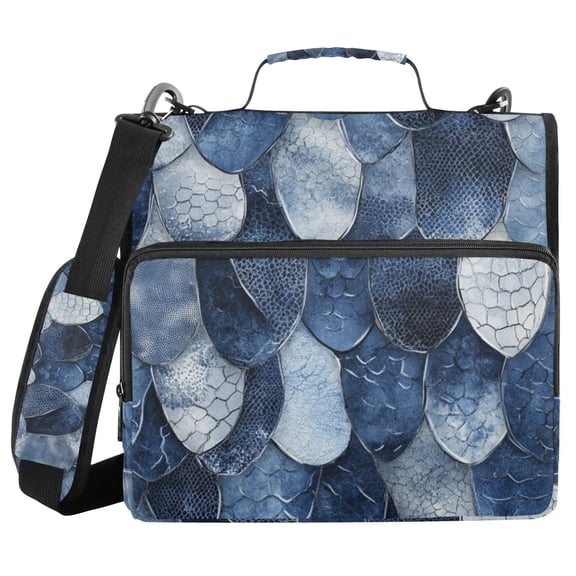 Snake Scale Binder Bag with Shoulder Strap 3 Ring Zipper Binder File Folder Document Storage