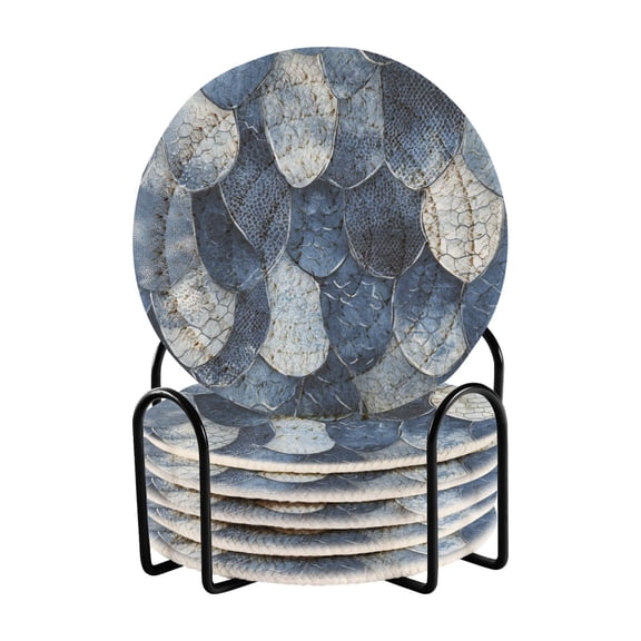 Snake Scale Drinking Coasters Cup Mat with Holder for Kitchen Cafe Bar 6 Packs