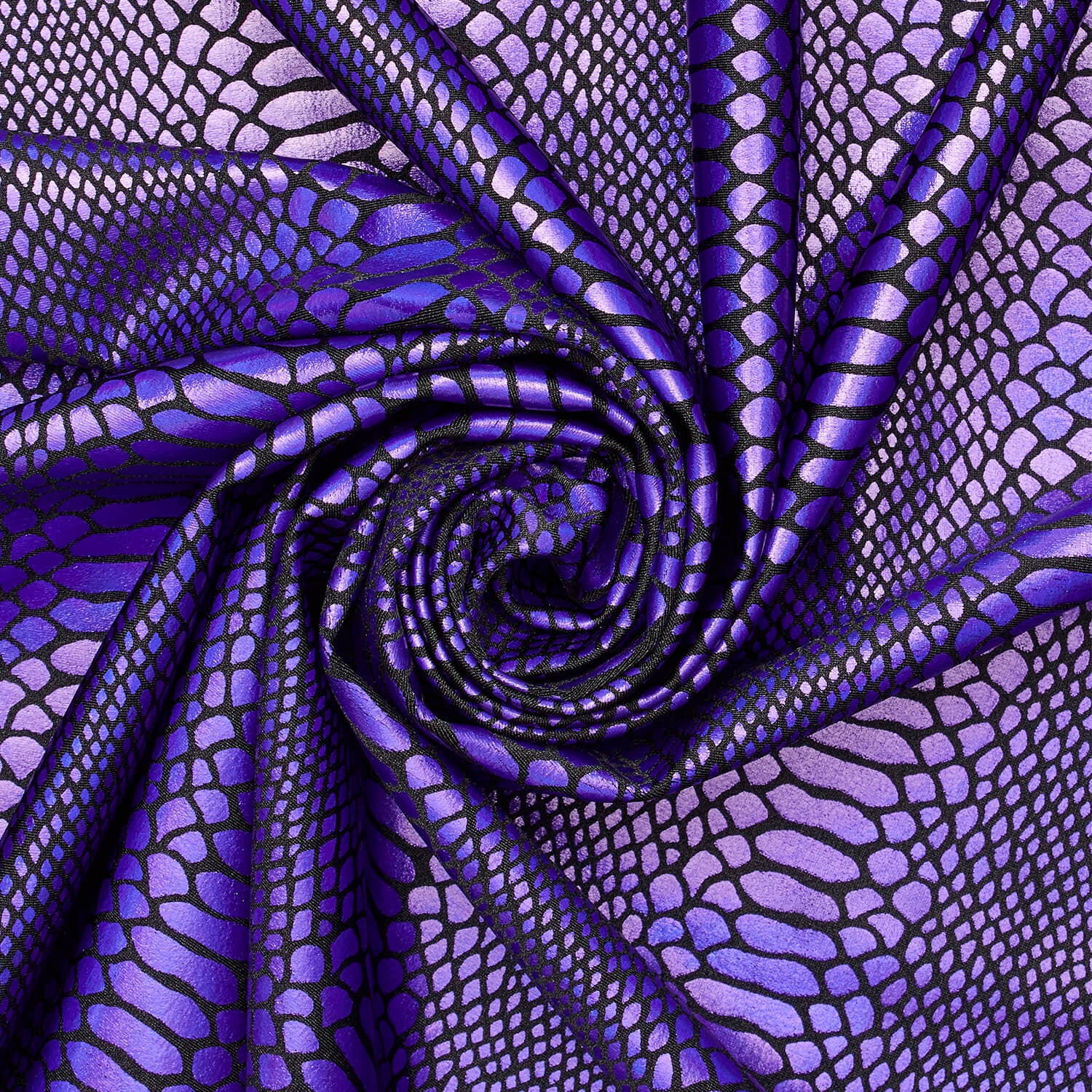 Snake Scale Hologram Tricot Foil Fabric - Black Purple Shiny Stretchy ...