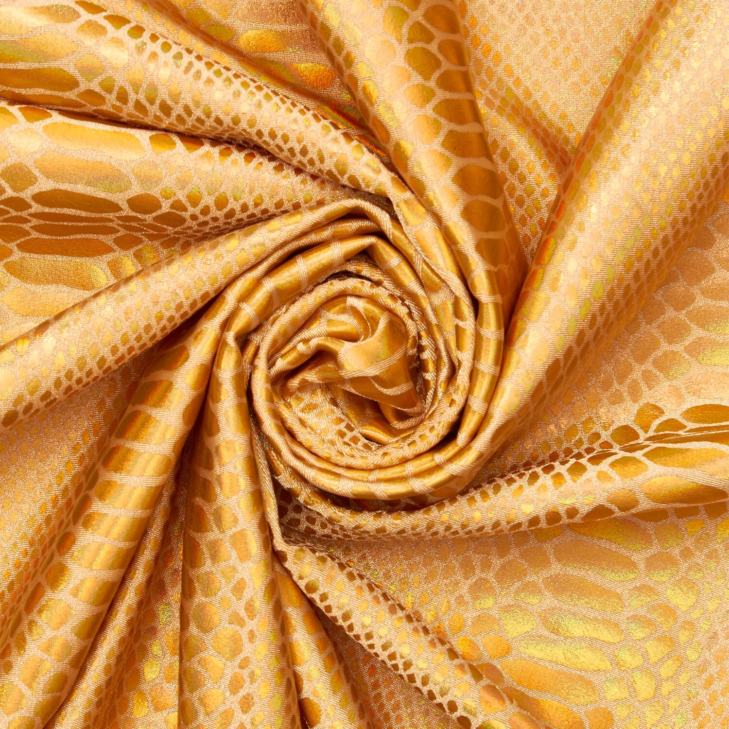 Snake Scale Hologram Tricot Foil Fabric - Gold Shiny Stretchy 60” By The Yard
