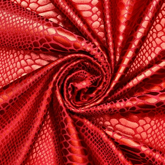 Snake Scale Hologram Tricot Foil Fabric - Red Shiny Stretchy 60” By The Yard