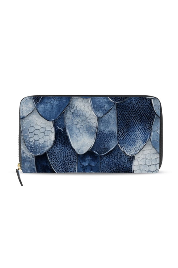 Snake Scale Women's Long Zipper Wallet Bifold Clutch Purse PU Leather Card Cases