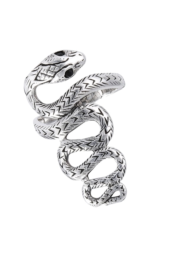 Snake Scales Long Simulated Black Onyx Serpent Ring Wave Sterling Silver Band CZ Female Size 8