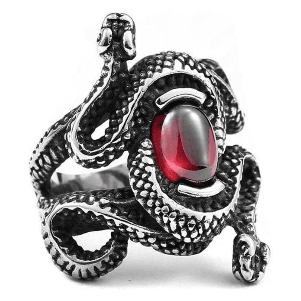 Snake Serpent Ring Silver Red Eye Gem Scarlet Ruby Ouroboros Head ...
