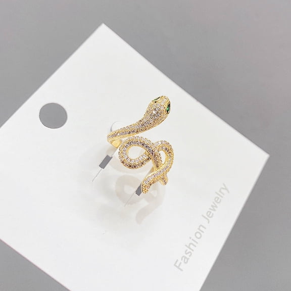 Snake Shaped Adjustable Copper Ring With Gold Plated Inlay Gems Semiprecious Stones Korean Style Women Fashion Ring