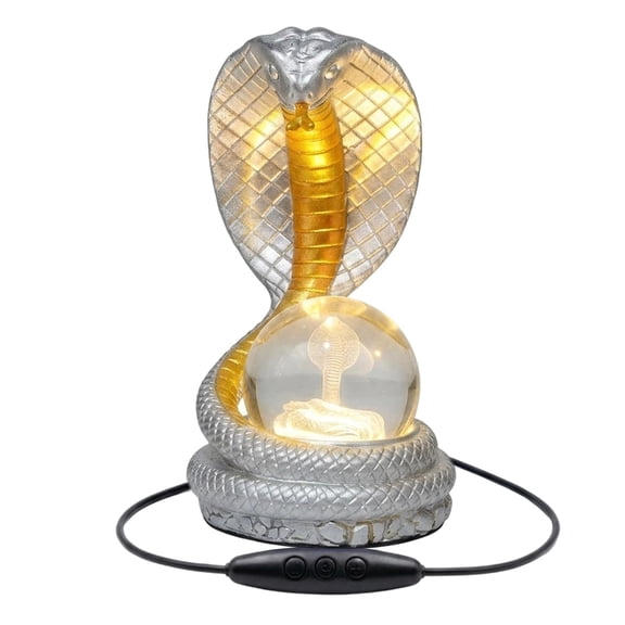 Snake Shaped Desk Lamp, Resin LED Table Light with RGB Color Changing, Faux Crystal Ball Lamp for Bedroom Office Gaming Room Decor Silver