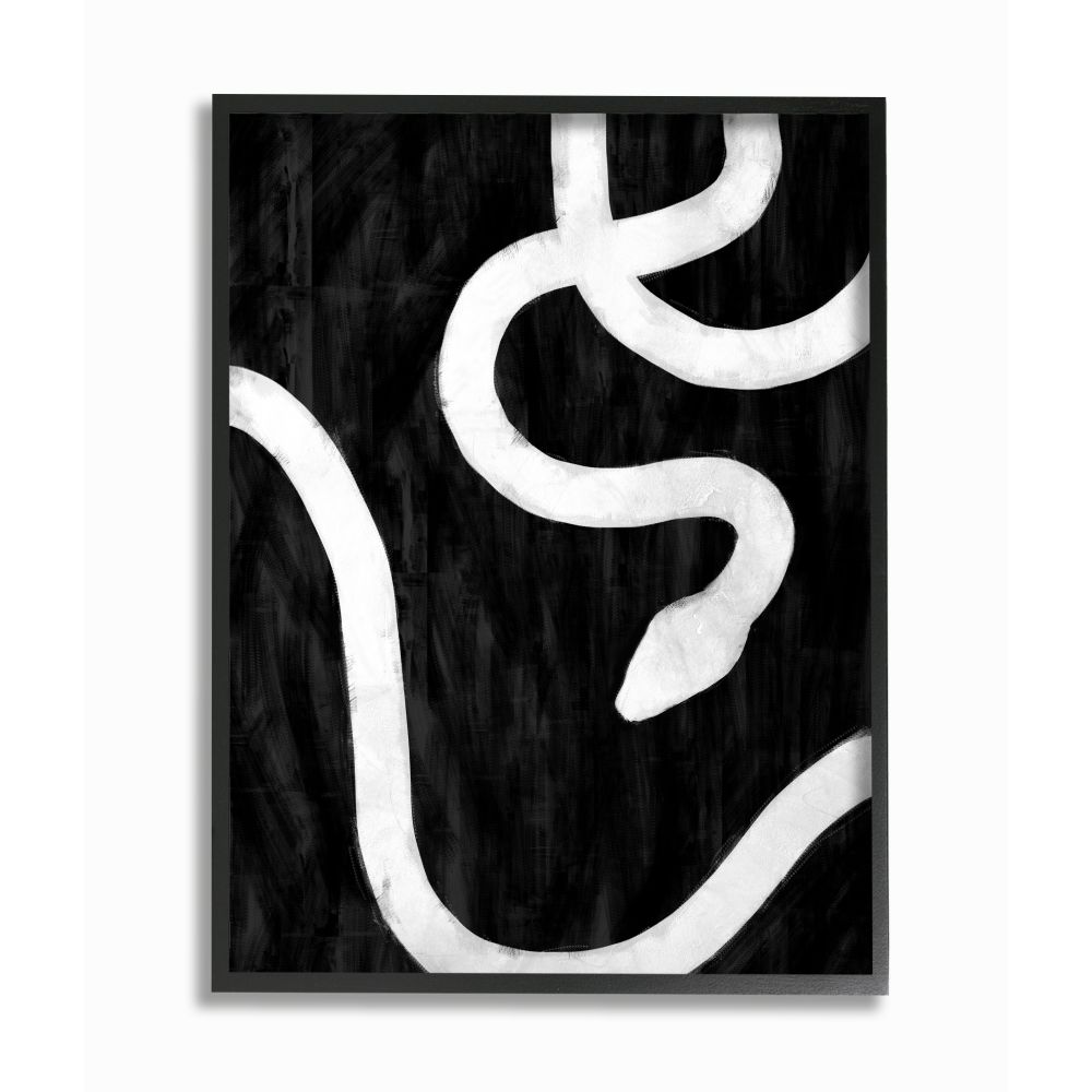 Snake Silhouette Black And White Animal Design Framed Giclee Texturized Art by Daphne Polselli