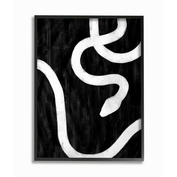 Snake Silhouette Black And White Animal Design Framed Giclee Texturized Art by Daphne Polselli