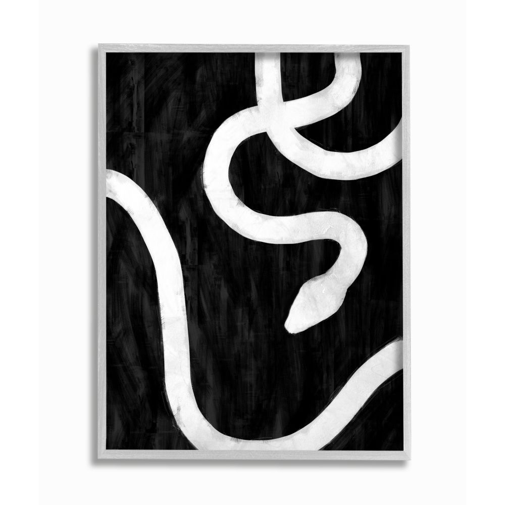 Snake Silhouette Black And White Animal Design Gray Farmhouse Rustic Framed Giclee Texturized Art by Daphne Polselli