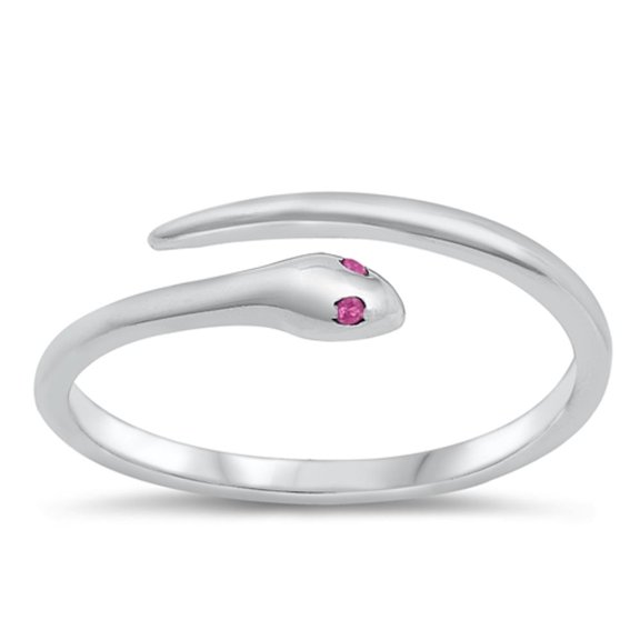 Snake Simulated Ruby Serpent Viper Ring .925 Sterling Silver Band Red CZ Jewelry Female Size 6