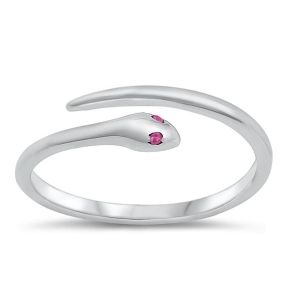Snake Simulated Ruby Serpent Viper Ring .925 Sterling Silver Band Red CZ Jewelry Female Size 9