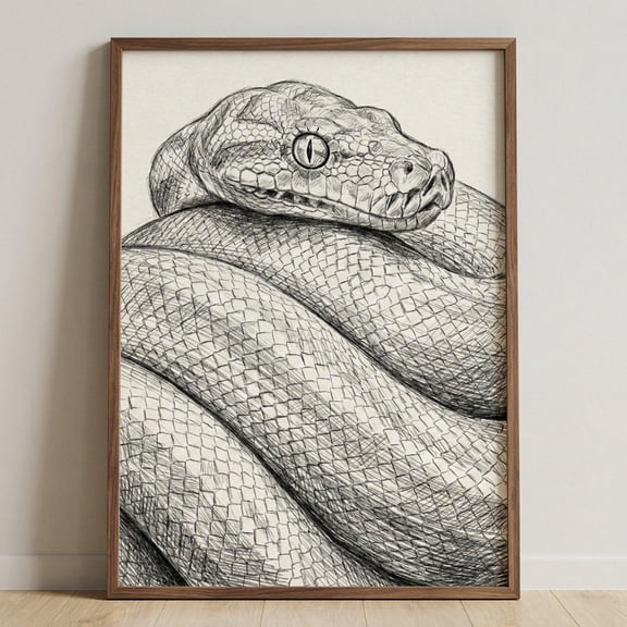 Snake Sketch Pencil Illustration Wall Art Realistic Reptile Drawing Python Art Print Black And White Nature Decor Serpent Sketch Print