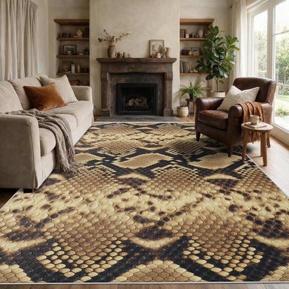 Snake Skin Area Rugs, Python Animal Print Carpet, Washable Non Slip Low Pile Soft Rug for Living Room Bedroom Decor Mat 2x3ft