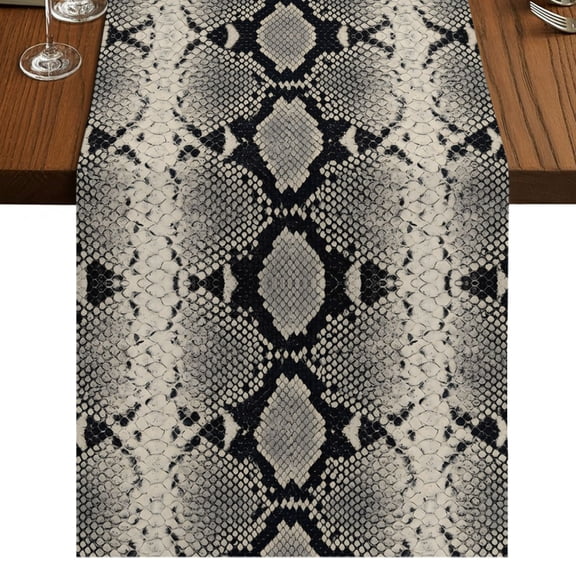Snake Skin Burlap Cotton Table Runner 13x36 Inches Short, Wild Animal Pattern Ethnic Tribe Farmhouse Table Runners, Outdoor Dining Tablecloths Decor for Baby Shower/Party/Wedding