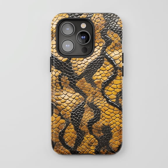 Snake Skin For iPhone Phone Case Exotic Animal Print Black Yellow