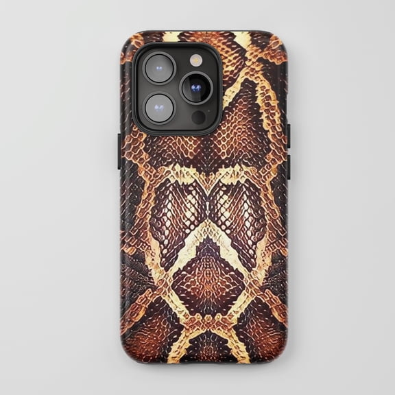 Snake Skin For iPhone Phone Case Exotic Animal Print Brown Gold Black