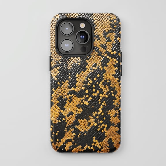 Snake Skin For iPhone Protective Phone Case Exotic Black Gold