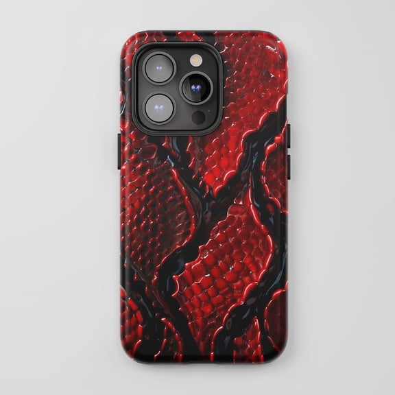 Snake Skin For iPhone Protective Phone Case Exotic Texture Red Black Glossy