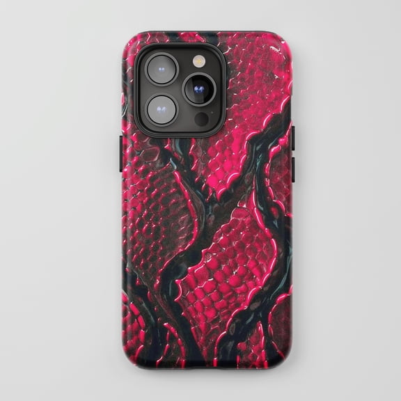 Snake Skin For iPhone Protective Phone Case Exotic Textured Fuchsia Black Glossy