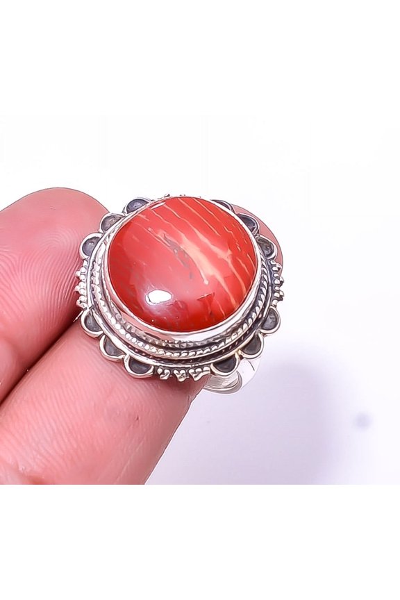 Snake Skin Jasper - Australia Fine Art Oxidised 925 Sterling Silver Ring S.9 R18, Gemstone Jewelry, Birthday Gift, Beautiful Jewelry For Woman
