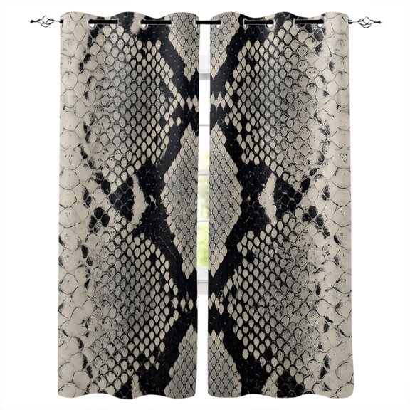 Snake Skin Kitchen Curtains Wild Animal Pattern Ethnic Tribe Cafe Short Curtains for Bathroom Blackout Window Curtain Grommet Small Window Treatment Tier Drapes for Bedroom Living Room 27.5"x39"x2