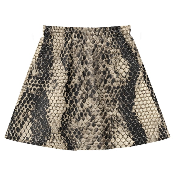 Snake Skin Pattern Cotton Skirt Built-in Liner Elastic A-Line Flared Skirt with Pockets