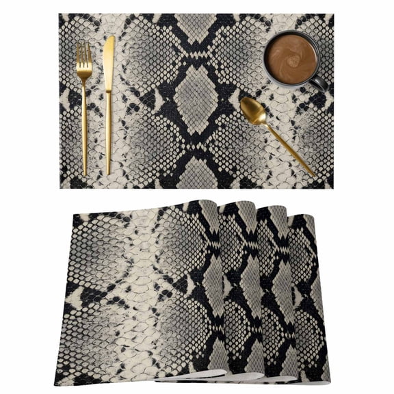 Snake Skin Placemats Set of 6 Wild Animal Pattern Ethnic Tribe Place Mats Indoor Wipeable Table Mats Washable Cloth Dining Table Placemats for Kitchen Holiday Party Home Decor 13x19 Inch