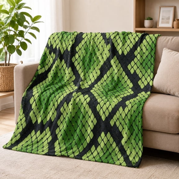 Snake Skin Print Fleece Blanket - Cozy Reptile Pattern Throw for Sofa & Bed, Soft 280gsm