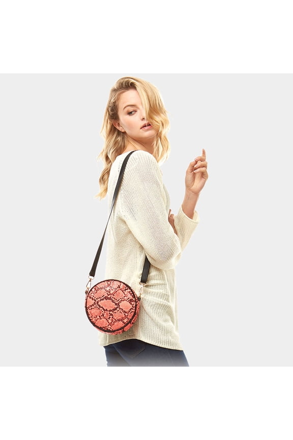 Snake Skin Print Round Crossbody Bag / Belt Bag