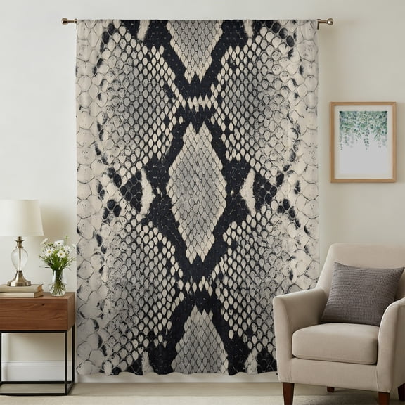 Snake Skin Sheer Curtains 45 Inches Long for Bedroom, Wild Animal Pattern Ethnic Tribe Light Filtering Privacy Drapes, Breathable Semi Sheer Short Window Treatment for Kitchen Cafe Bathroom