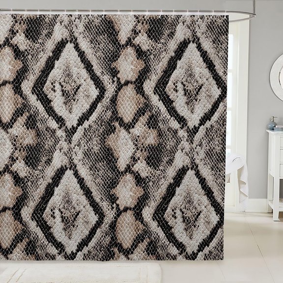 Snake Skin Shower Curtain Brown And Beige Geometric Python Print Fabric Bath Curtain for Bathroom 71x71 inches
