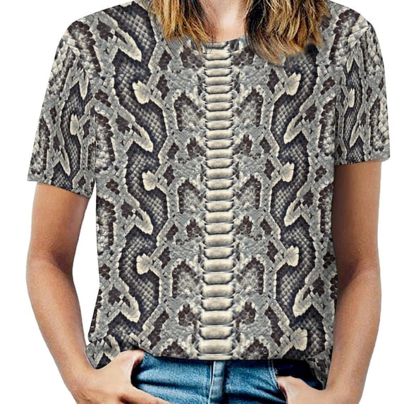 Snake Skin Texture Print Women's T-Shirt Short Sleeve T Shirts Tops Tee Ladies Loose T