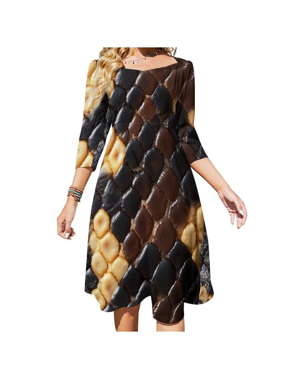 Snake Skin Textured Pattern Close Up Womens Summer Dress Tie Back A Line Flare Dress