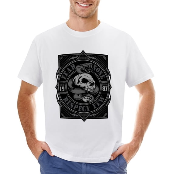 Snake Skull Graphic Design Men’s Graphic T-shirt Vintage Short Sleeve Sport Tee White 2XL