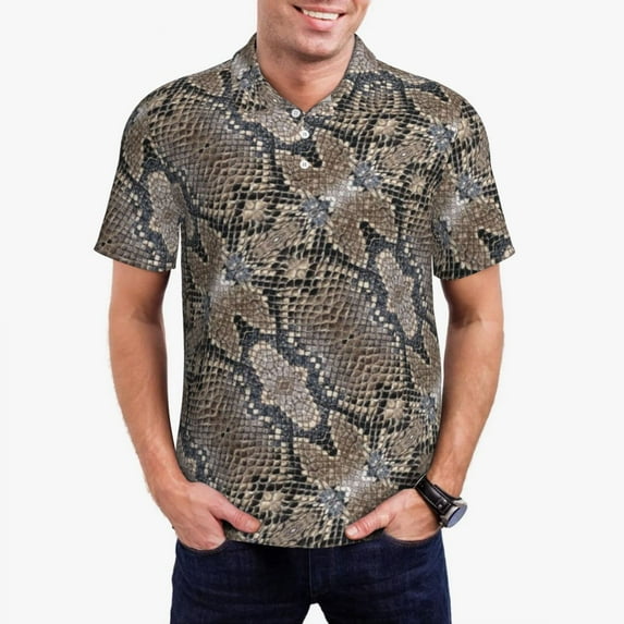 Snake Snakeskin Polo Shirts Man Python Skin Print Casual Shirt Daily Vintage Collar T-Shir