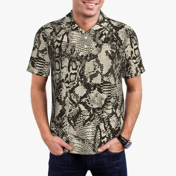 Snake Snakeskin Polo Shirts Man Python Skin Print Casual Shirt Daily Vintage Collar T-Shir