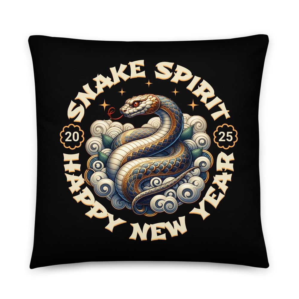 Snake Spirit Chinese New Year Basic Pillow, Lunar New Year 2025 Year of the Snake (22″×22