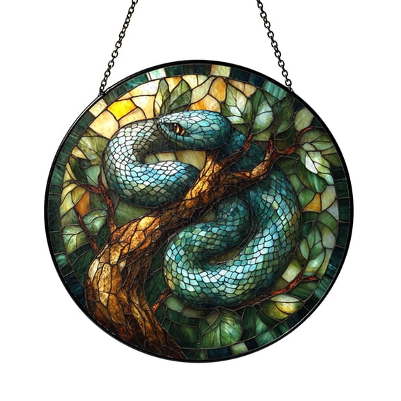 Snake Stained Glass Style Suncatcher, Serpent Window Hanging Decor for Wildlife Lovers and Gothic Home Accents