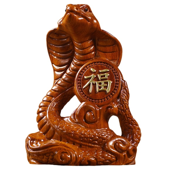 Snake Statue Hand Craved Crafts Wooden Figurines Chinese Zodiac Snake Figurine 2025 New Year Gift Snake Sculpture for Luck Success Wealth Home Office Decor