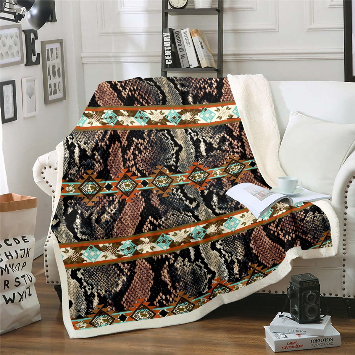 Snake Throw Blanket Dark Brown Snake Hide Blanket Exotic Arrow Aztec
