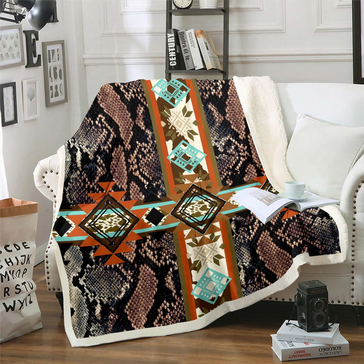 Snake Throw Blanket Dark Brown Snake Hide Fleece Blanket Exotic Arrow